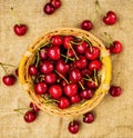 Red cherries in basket, ÃÂherry basket, red ÃÂherries on wooden